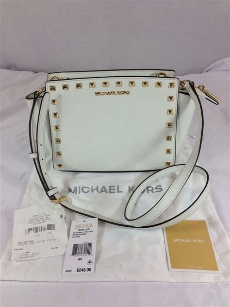 michael kors dillon optic white studded messenger leather 35s8saim8t|Michael Kors usa.